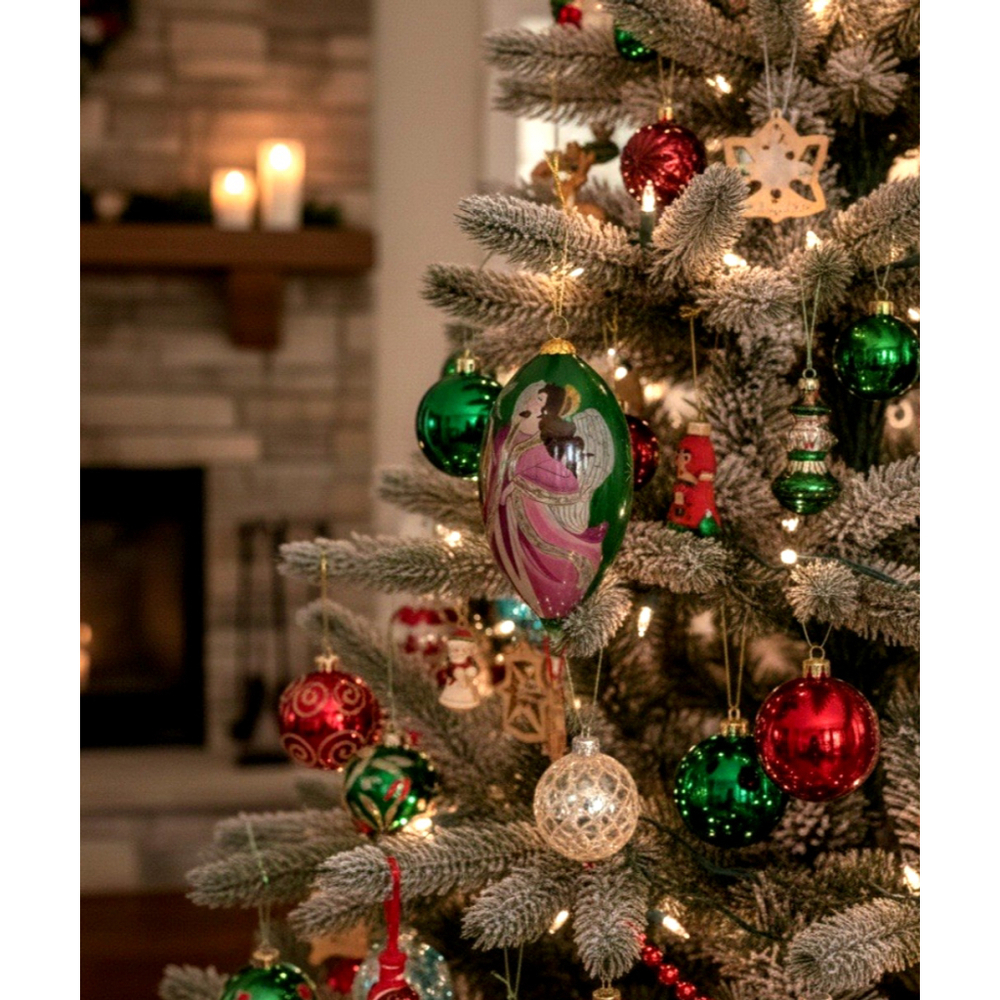 Pier 1 Hand Painted Li Bien Glass Teardrop Ornament 2014 Angel w/ Doves